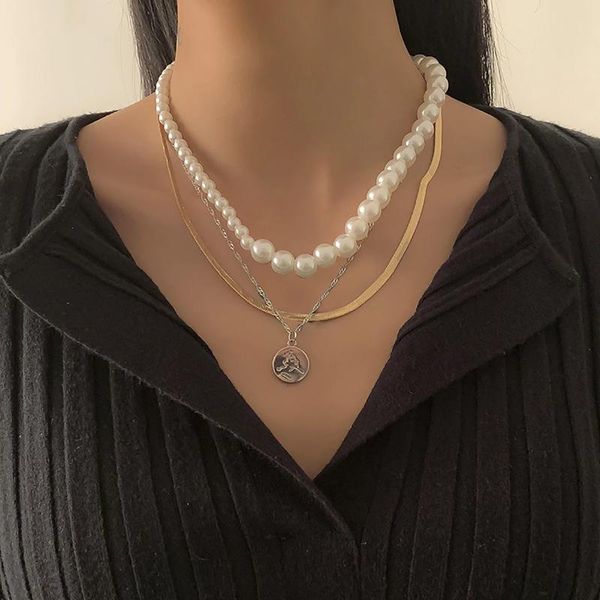 chains fashion punk geometric portrait coin pendant boho simulated pearl multilayer choker necklace for women cuban snake chain jewelry, Silver
chains fashion punk geometric portrait coin pendant boho simulated pearl multilayer choker necklace for women cuban snake chain jewelry, Silver