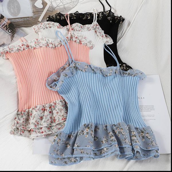 print chiffon ruffles cropped women cami girls knitted sweet chic tee shirts camis crop for female, White
print chiffon ruffles cropped women cami girls knitted sweet chic tee shirts camis crop for female, White