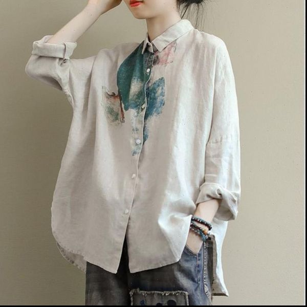 women shirts arrival autumn long sleeve loose plus size arts vintage print cotton linen casual blouse ladies d405, White
women shirts arrival autumn long sleeve loose plus size arts vintage print cotton linen casual blouse ladies d405, White