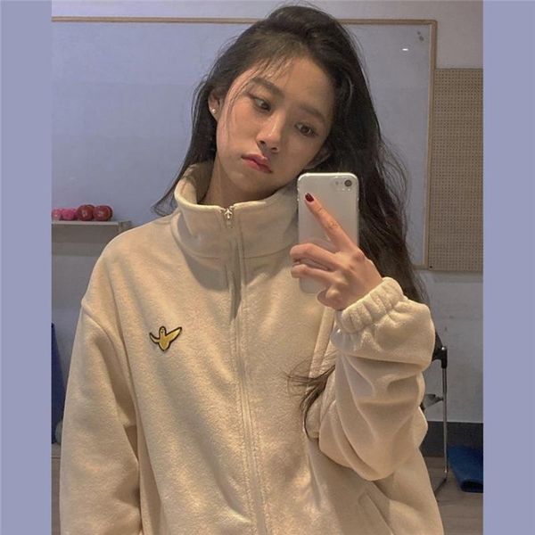 women's jackets man cartoon embroidered rocker velvet loose warm collar zipper cardigan a hundred women winter, Black;brown
women's jackets man cartoon embroidered rocker velvet loose warm collar zipper cardigan a hundred women winter, Black;brown
