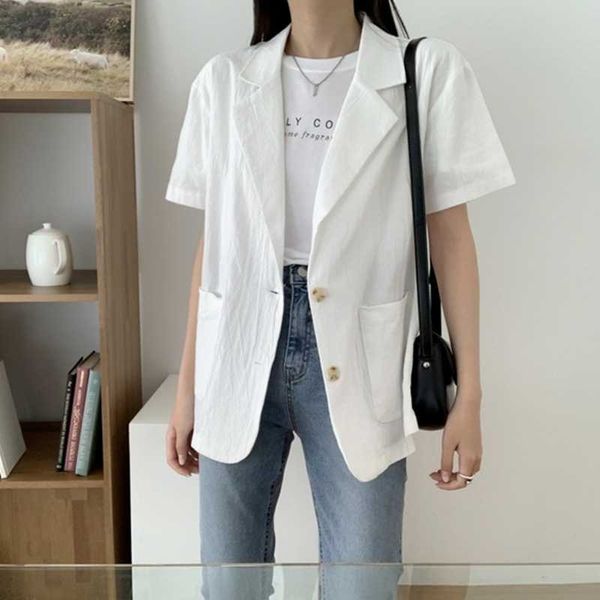 women's suits & blazers elegant women 2021 summer office lady cotton solid coats casual short sleeve loose lapel outwears, White;black
women's suits & blazers elegant women 2021 summer office lady cotton solid coats casual short sleeve loose lapel outwears, White;black