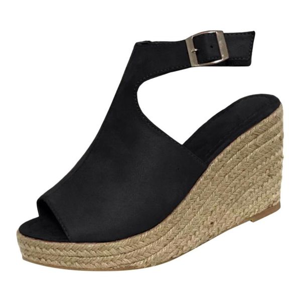 women ladies fashion solid wedges casual buckle strap roman shoes sandals peep toe british wind wedge heel for outdoor mar 7, Black
women ladies fashion solid wedges casual buckle strap roman shoes sandals peep toe british wind wedge heel for outdoor mar 7, Black