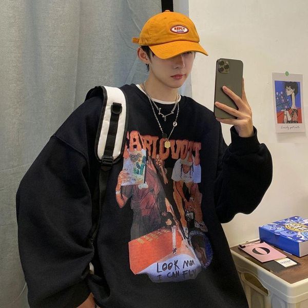 men's hoodies & sweatshirts 2021autumn hip hop loose sweater trend plush round neck long sleeve student hong kong style and women', Black
men's hoodies & sweatshirts 2021autumn hip hop loose sweater trend plush round neck long sleeve student hong kong style and women', Black