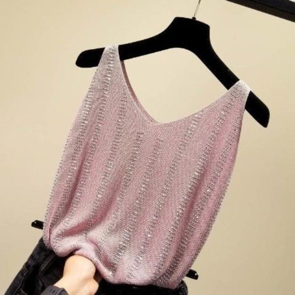 women's tanks & camis knitted camisole t-shirt summer sleeveless vest bling sequined short form fashion design oversize, White
women's tanks & camis knitted camisole t-shirt summer sleeveless vest bling sequined short form fashion design oversize, White