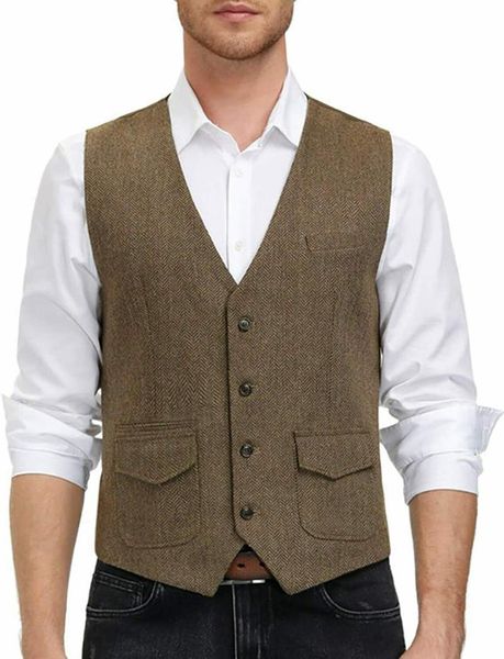 men's vests vest brown wool herringbone v neck two pockets black waistcoat casual formal business groomman for wedding dress 2021, Black;white
men's vests vest brown wool herringbone v neck two pockets black waistcoat casual formal business groomman for wedding dress 2021, Black;white
