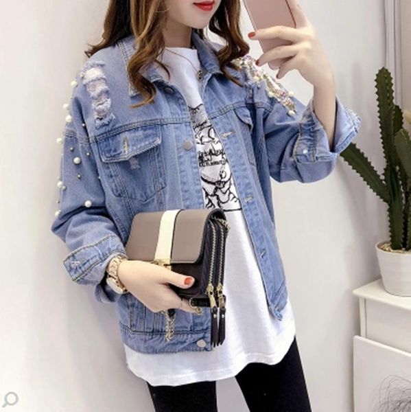 women's jackets korean fashion loose thin glitter nail bead ripped jeans shirt jacket women coats and, Black;brown
women's jackets korean fashion loose thin glitter nail bead ripped jeans shirt jacket women coats and, Black;brown