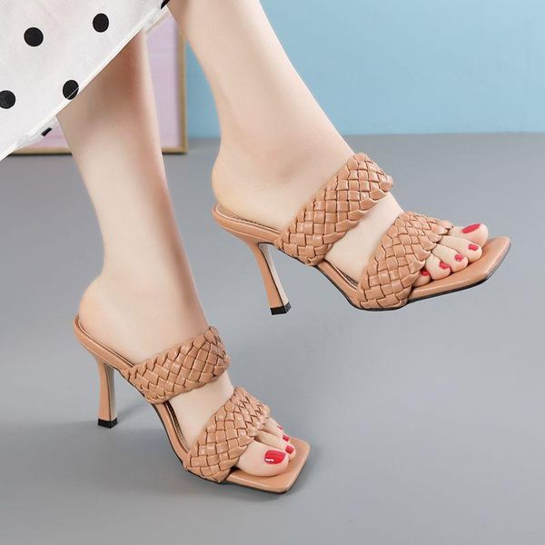 summer runway style weave women slippers fashion thin high heels gladiator sandals outdoor beach slides ladies mules shoes, Black
summer runway style weave women slippers fashion thin high heels gladiator sandals outdoor beach slides ladies mules shoes, Black