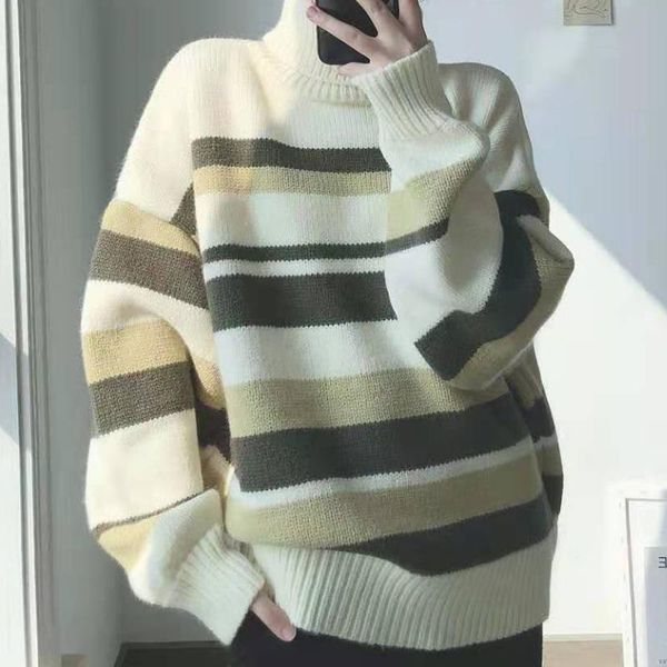 sweaters women warm turtleneck striped pullovers autumn winter korean vintage all-match oversized knitted stripe women's, White;black
sweaters women warm turtleneck striped pullovers autumn winter korean vintage all-match oversized knitted stripe women's, White;black