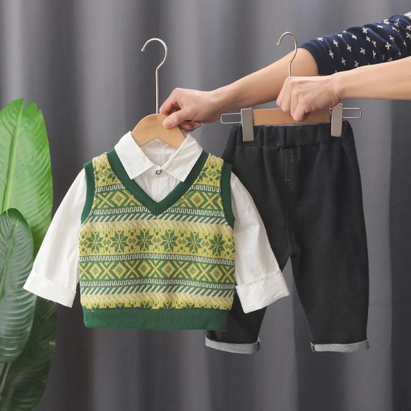 clothing sets boys casual 3pcs clothes set baby kids children autumn outfits long sleeve shirts +knitwear wiastcoat vest+long pants s128, White
clothing sets boys casual 3pcs clothes set baby kids children autumn outfits long sleeve shirts +knitwear wiastcoat vest+long pants s128, White