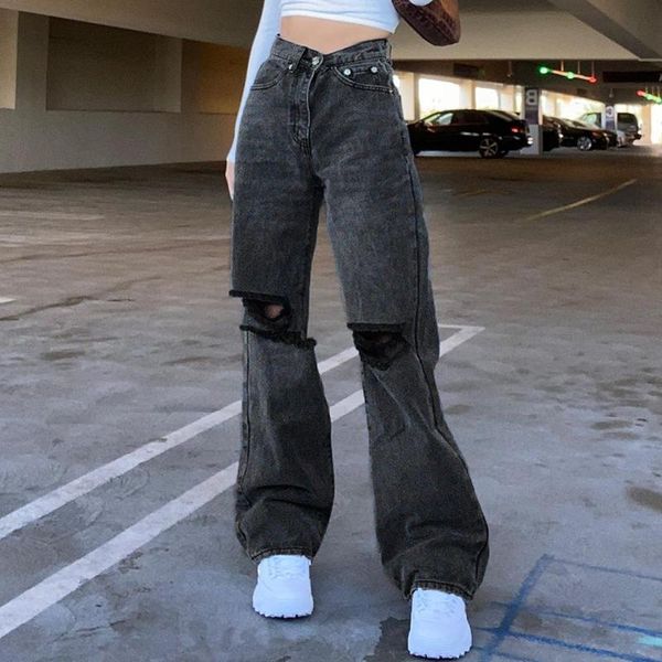 women's jeans trendy women wide leg high waist solid color loose straight denim pants with frayed ripped holes, Blue
women's jeans trendy women wide leg high waist solid color loose straight denim pants with frayed ripped holes, Blue