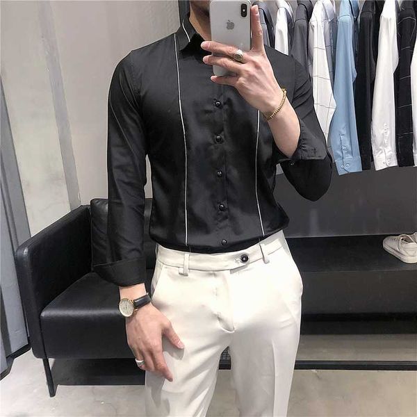 black white shirts for men fashion long sleeve business formal dress shirts casual slim fit social office blouse chemise homme 210527, White;black
black white shirts for men fashion long sleeve business formal dress shirts casual slim fit social office blouse chemise homme 210527, White;black
