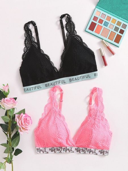 2pack plus letter tape lace bra j520#, Black;white
2pack plus letter tape lace bra j520#, Black;white