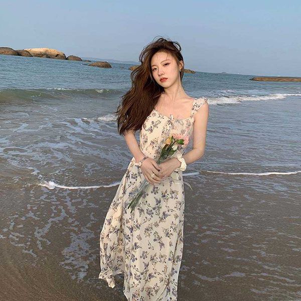 french floral dr's summer 2021 slim waist dign fashion super fairy beach strap skirt, White;black
french floral dr's summer 2021 slim waist dign fashion super fairy beach strap skirt, White;black