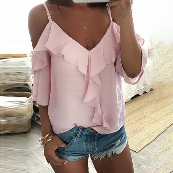 women's t-shirt solid colour t-shirts off shoulder oversized v-neck casual short sleeve sling ropa mujer, White
women's t-shirt solid colour t-shirts off shoulder oversized v-neck casual short sleeve sling ropa mujer, White