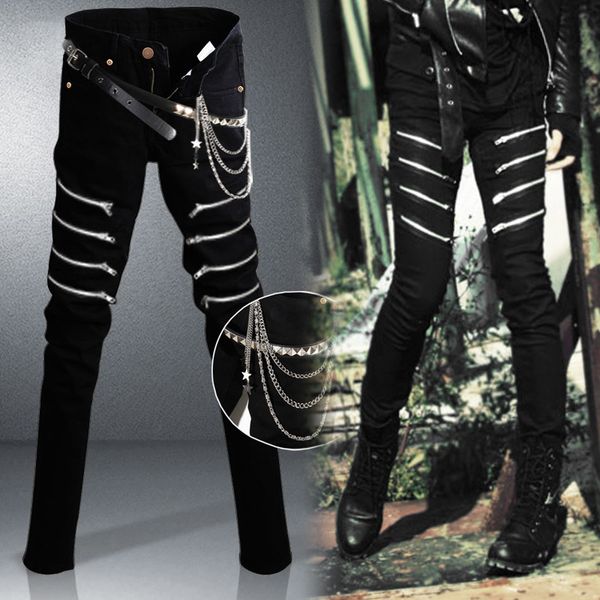 men's jeans men black punk hip hop jeans with multi zippers mens skinny slim fit denim pants biker trousers present belts & chains, Blue
men's jeans men black punk hip hop jeans with multi zippers mens skinny slim fit denim pants biker trousers present belts & chains, Blue