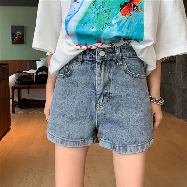 high waist light color denim shorts female 2021 spring summer retro straight loose women's, White;black
high waist light color denim shorts female 2021 spring summer retro straight loose women's, White;black