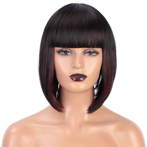 ladies short black wine mixed straight wig synthetic wig with bangs for daily party use heat resistant fiber wig for women
ladies short black wine mixed straight wig synthetic wig with bangs for daily party use heat resistant fiber wig for women