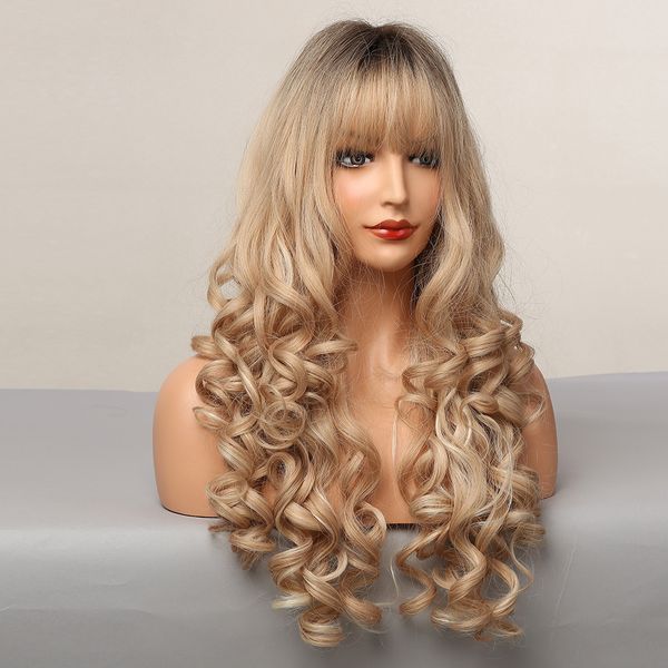 long blonde deep wave synthetic wigs with bangs curly hair wigs for women daily wigs heat resistantfactory direct, Black
long blonde deep wave synthetic wigs with bangs curly hair wigs for women daily wigs heat resistantfactory direct, Black