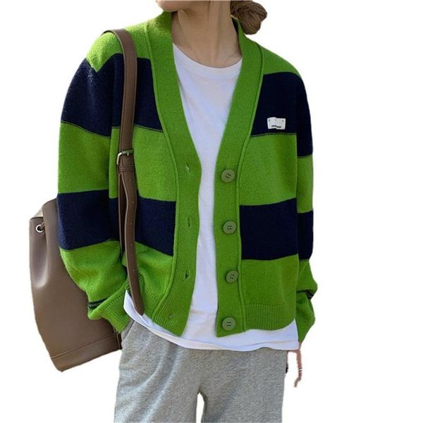 women's knits & tees sweater women 2021 fall korean green striped lazy style loose v-neck long sleeve single-breasted knit cardigan jac, White
women's knits & tees sweater women 2021 fall korean green striped lazy style loose v-neck long sleeve single-breasted knit cardigan jac, White