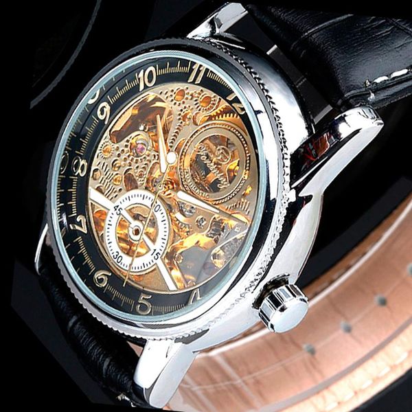 wristwatches good quality skeleton watch men luxury brand black genuine leather strap waterproof automatic mechanical men's, Slivery;brown
wristwatches good quality skeleton watch men luxury brand black genuine leather strap waterproof automatic mechanical men's, Slivery;brown