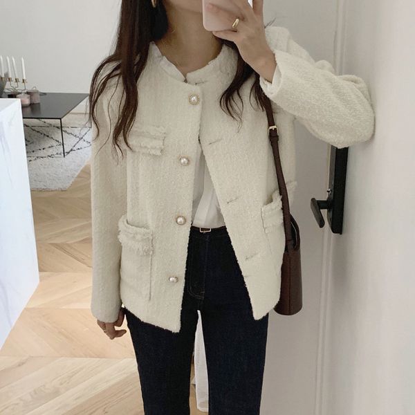 suit tweed solid color single breasted small fragrance round neck exquisite women fashion autumn versatile coat, White;black
suit tweed solid color single breasted small fragrance round neck exquisite women fashion autumn versatile coat, White;black