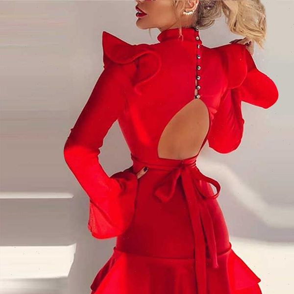 women dress summer red ruffles long sleeve mermaid bandage hollow out buttons evening club party, Black;gray
women dress summer red ruffles long sleeve mermaid bandage hollow out buttons evening club party, Black;gray