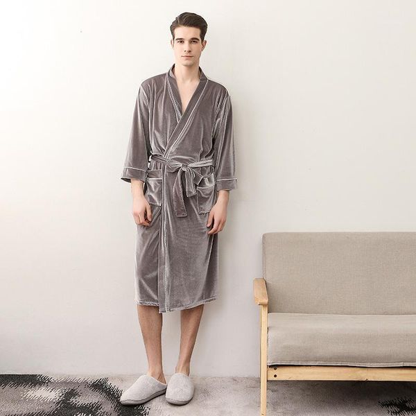 men's sleepwear 2021 winter warm men home clothes velvet soft bathrobe long kimono robe dressing gown solid male sleeve nightgown, Black;brown
men's sleepwear 2021 winter warm men home clothes velvet soft bathrobe long kimono robe dressing gown solid male sleeve nightgown, Black;brown