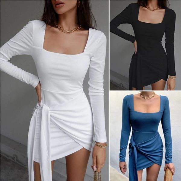 casual dresses long sleeve square neck spring autumn black wrap bandage bodycon dress women backless white elegant short mini party, Black;gray 
casual dresses long sleeve square neck spring autumn black wrap bandage bodycon dress women backless white elegant short mini party, Black;gray