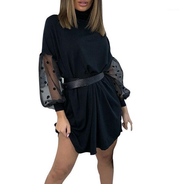 women polka dot mesh puff long sleeve mini dress autumn ladies turtleneck evening party short dresses casual, Black;gray
women polka dot mesh puff long sleeve mini dress autumn ladies turtleneck evening party short dresses casual, Black;gray