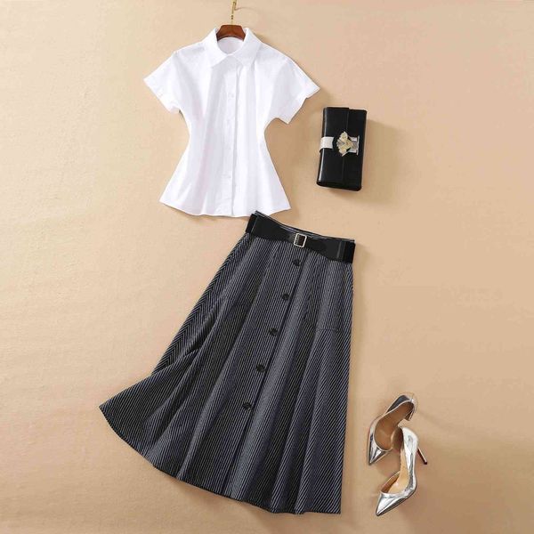 dress european and american women's clothing 2021 the spring short sleeve shirt striped single-breasted skirt fashion suits 3pt1, White
dress european and american women's clothing 2021 the spring short sleeve shirt striped single-breasted skirt fashion suits 3pt1, White