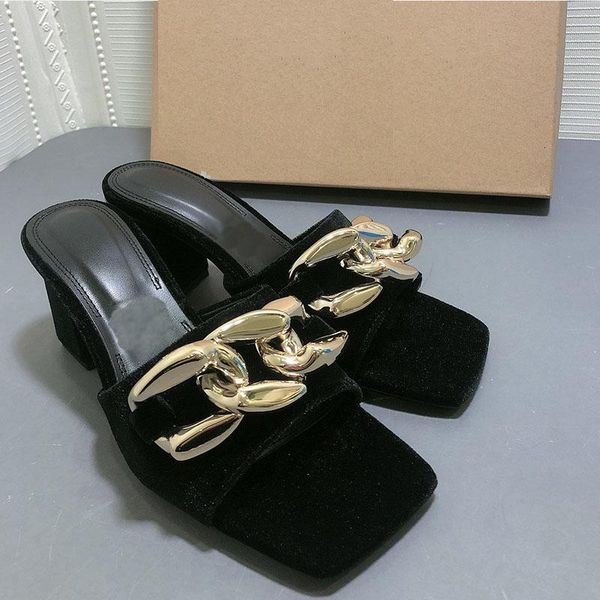 fashion metal chain slippers women peep toe thick heels slip on slides elegant sandals summer shoes flip flops zapatillas mujer, Black
fashion metal chain slippers women peep toe thick heels slip on slides elegant sandals summer shoes flip flops zapatillas mujer, Black