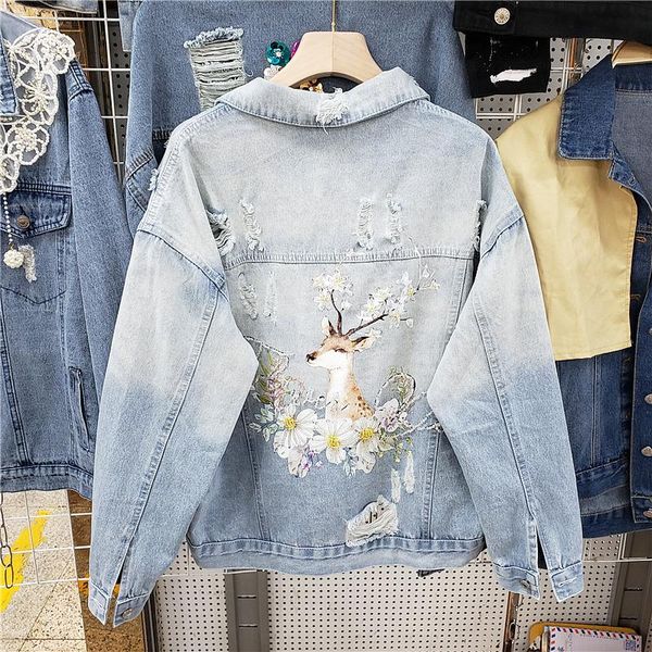 spring 2021 harajuku beaded deer print hole denim jacket women's loose vintage casual blue jean autumn female streetwear jackets, Black;brown
spring 2021 harajuku beaded deer print hole denim jacket women's loose vintage casual blue jean autumn female streetwear jackets, Black;brown