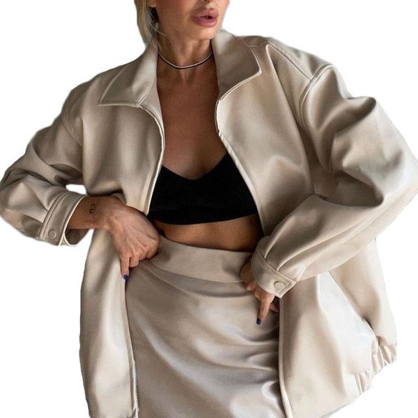 women's leather & faux pu jacket women european and american style 2021 street fashion bright color lapel zipper loose casual h585, Black
women's leather & faux pu jacket women european and american style 2021 street fashion bright color lapel zipper loose casual h585, Black