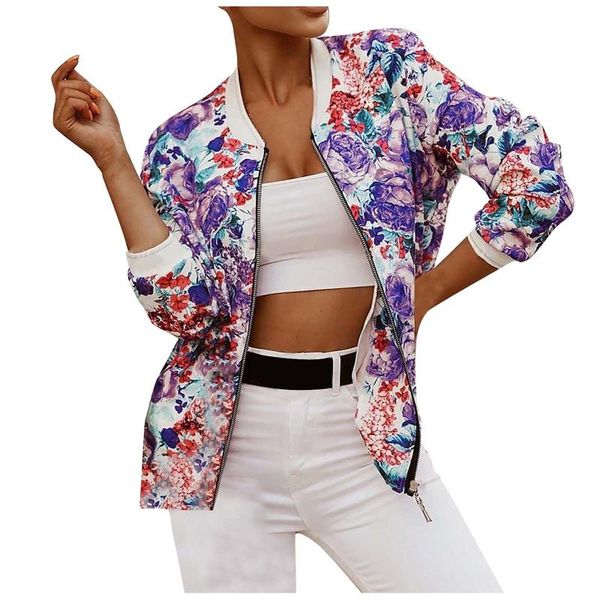women's jackets autumn printing long sleeve casual zipper jacket outwear loose ladies ribbed trim flower print bomber women, Black;brown
women's jackets autumn printing long sleeve casual zipper jacket outwear loose ladies ribbed trim flower print bomber women, Black;brown