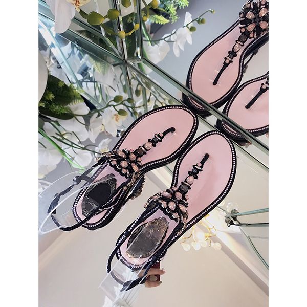 diamond designer flat heel sandals with pearl beading genuine real leather ankle strap, Black
diamond designer flat heel sandals with pearl beading genuine real leather ankle strap, Black