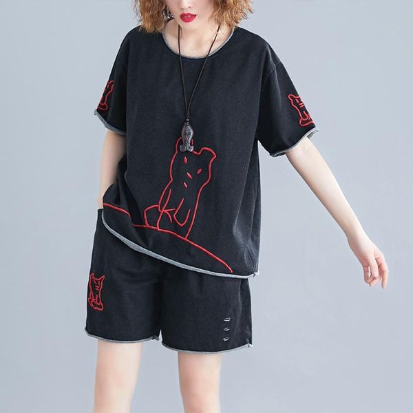 summer large size loose sporting set women's casual embroidery tracksuit women short sleeve + shorts two piece pants, White
summer large size loose sporting set women's casual embroidery tracksuit women short sleeve + shorts two piece pants, White