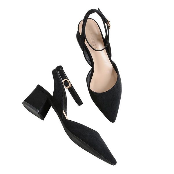 women pumps pointed high heels thick with summer mid heel baotou word buckle sandals shoes dress, Black
women pumps pointed high heels thick with summer mid heel baotou word buckle sandals shoes dress, Black