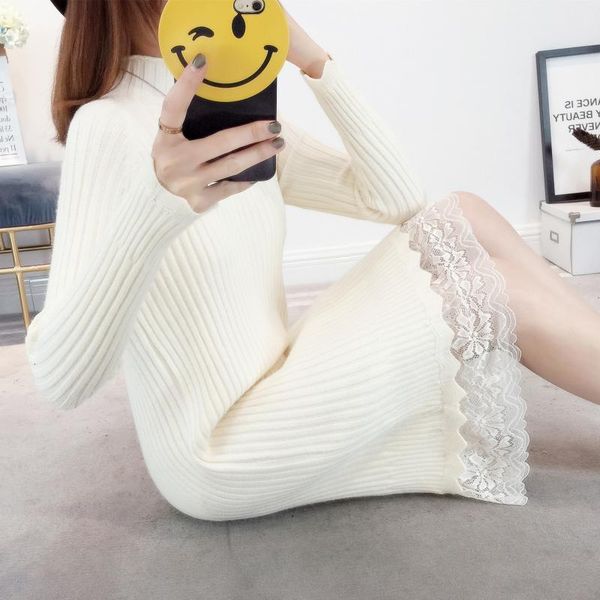 women's sweaters autumn and winter solid color half high collar knitted dress lace stitching loose leisure versatile long sleeve sweate, White;black
women's sweaters autumn and winter solid color half high collar knitted dress lace stitching loose leisure versatile long sleeve sweate, White;black