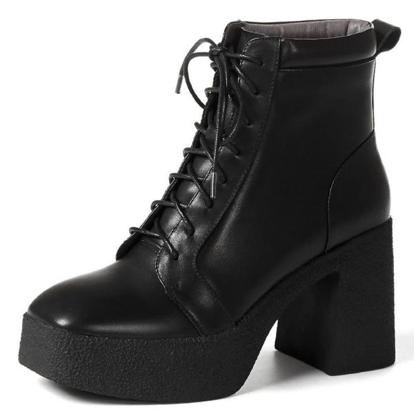 boots women's genuine leather thick high heel platform autumn lace-up ankle square toe ladies punk quality short, Black
boots women's genuine leather thick high heel platform autumn lace-up ankle square toe ladies punk quality short, Black