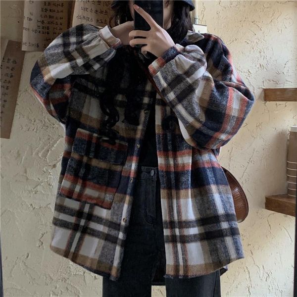 women's blouses & shirts spring and autumn fashion plaid loose casual long sleeve office 2021 shirt, White
women's blouses & shirts spring and autumn fashion plaid loose casual long sleeve office 2021 shirt, White