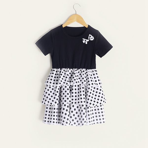 spring summer new childrens 2021 girls black cotton stitching polka dot pattern bow short-sleeved round neck cake dress, Red;yellow
spring summer new childrens 2021 girls black cotton stitching polka dot pattern bow short-sleeved round neck cake dress, Red;yellow