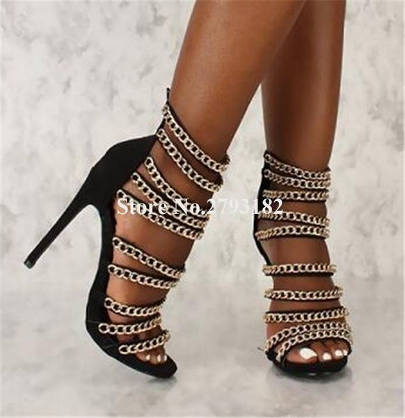 fashion women open toe gold chains stiletto heel gladiator sandals straps cross high dress shoes heels, Black
fashion women open toe gold chains stiletto heel gladiator sandals straps cross high dress shoes heels, Black