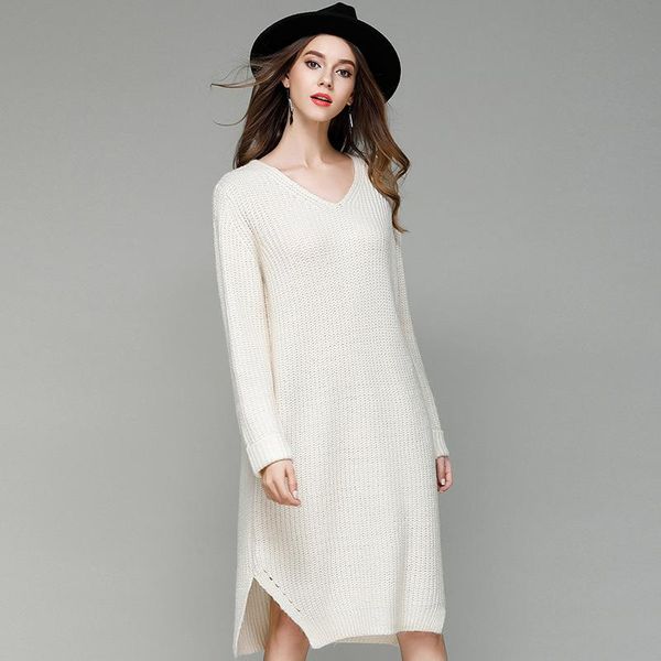knitting dress loose big yards long v-neck render unlined upper garment sweater women's sweaters, White;black
knitting dress loose big yards long v-neck render unlined upper garment sweater women's sweaters, White;black