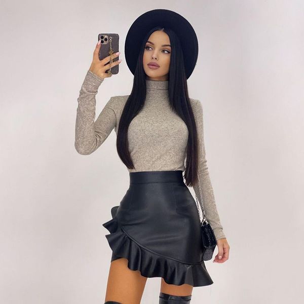 skirts women pu ladies black ruffle asymmetric faux leather mini high waist flare fashion office female td4q 
skirts women pu ladies black ruffle asymmetric faux leather mini high waist flare fashion office female td4q