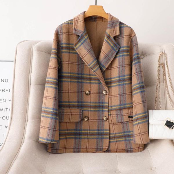 double-sided cashmere coat women's autumn and winter korean plaid small suit western style slim short woolen wool & blends, Black
double-sided cashmere coat women's autumn and winter korean plaid small suit western style slim short woolen wool & blends, Black