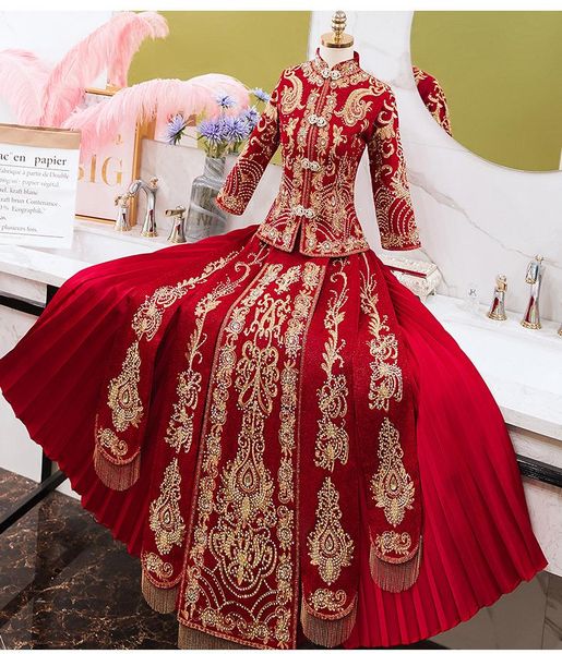 chinese women embroidery rhinestones cheongsam wedding dress vintage slim qipao suit noble marriage gift classic toast clothing ethnic, Red
chinese women embroidery rhinestones cheongsam wedding dress vintage slim qipao suit noble marriage gift classic toast clothing ethnic, Red