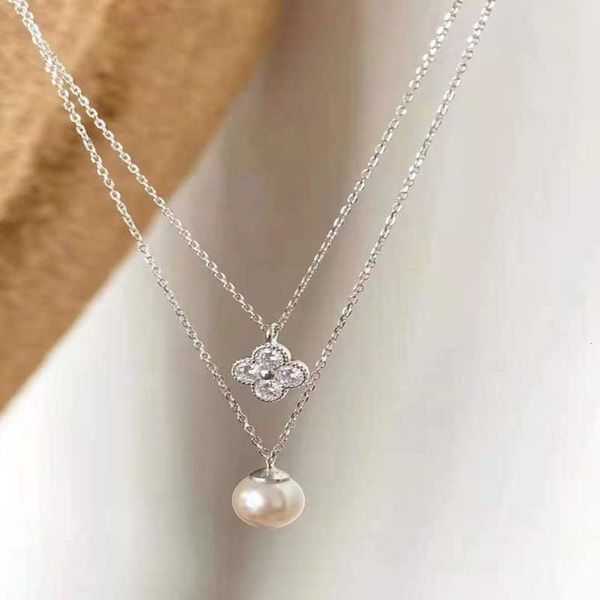 925 silver double layered necklace with exquisite clover 7mm pearl beads, fashionable and beautiful, Black
925 silver double layered necklace with exquisite clover 7mm pearl beads, fashionable and beautiful, Black