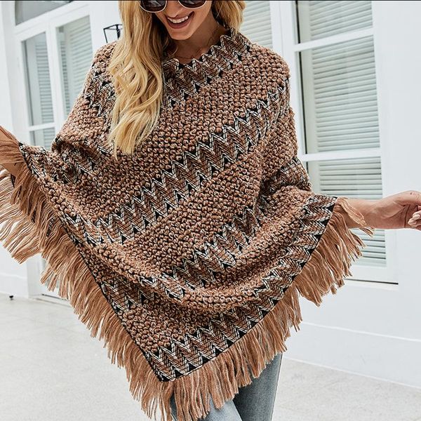 women's sweaters retro sweater 2021 autumn and winter style shawl cloak striped color tassel coat women, White;black
women's sweaters retro sweater 2021 autumn and winter style shawl cloak striped color tassel coat women, White;black