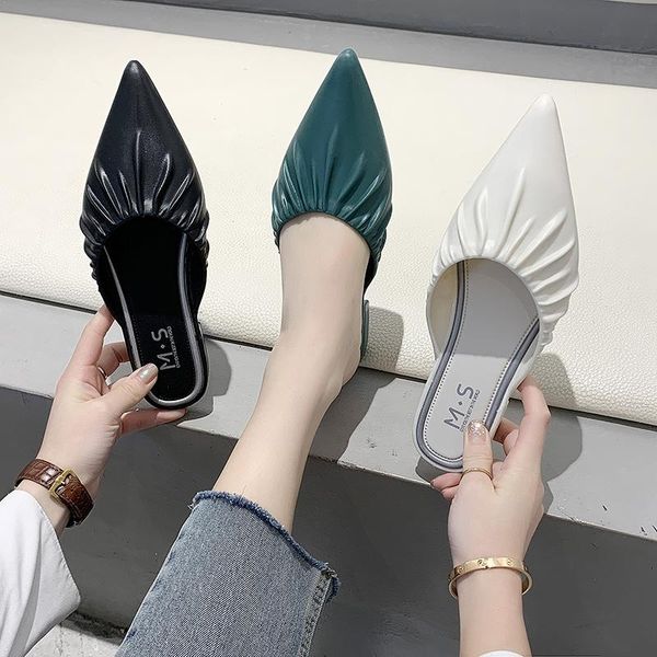 flat shoes fashion mules for women pu leather pointed toe slip on flip flops chic slipper summer sandals women's slippers, Black
flat shoes fashion mules for women pu leather pointed toe slip on flip flops chic slipper summer sandals women's slippers, Black