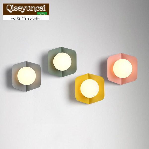 wall lamp qiseyuncai nordic modern minimalist macaron creative aisle staircase bedroom bedside lamps